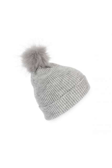 K-up Knitted Bobble Beanie In Recycled Yarn - Grau