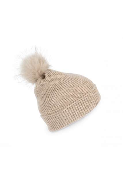 K-up Knitted Bobble Beanie In Recycled Yarn - hnedá