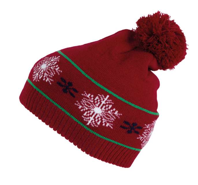 K-up Beanie With Christmas Patterns - červená