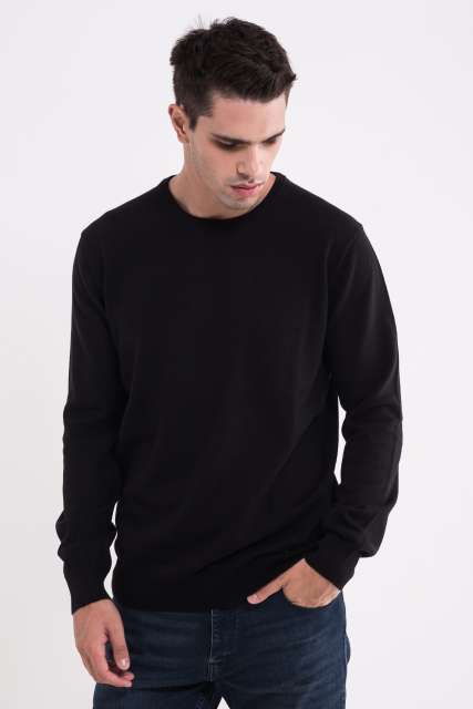 Legend World Wide Men’s Crew Neck Fine Gauge Cotton Pullover - černá