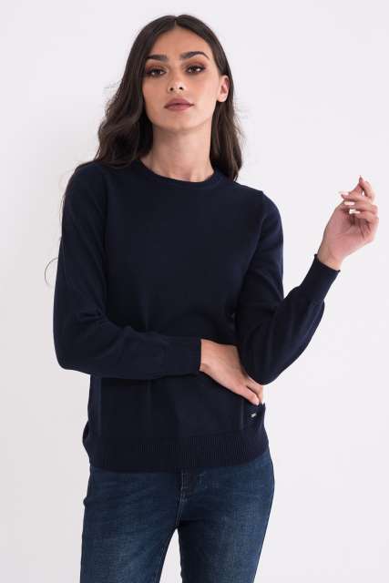 Legend World Wide Ladies’ Crew Neck Fine Gauge Cotton Pullover - modrá