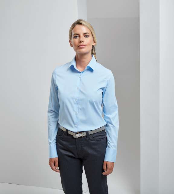 Premier Women's Stretch-fit Cotton Poplin Long Sleeve Shirt - grey