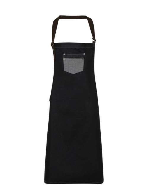 Premier 'division' Waxed Look Denim Bib Apron With Faux Leather - grey
