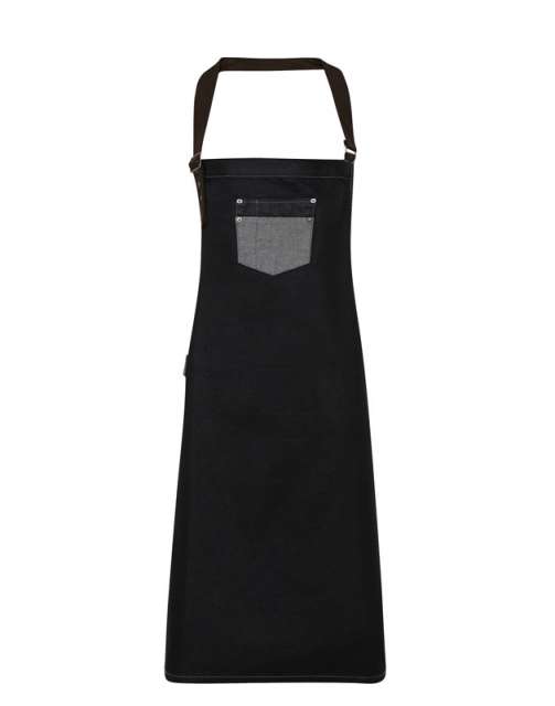 Premier 'division' Waxed Look Denim Bib Apron With Faux Leather - šedá