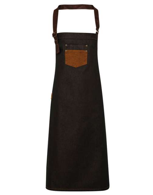 Premier 'division' Waxed Look Denim Bib Apron With Faux Leather - black