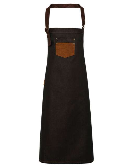 Premier 'division' Waxed Look Denim Bib Apron With Faux Leather - černá