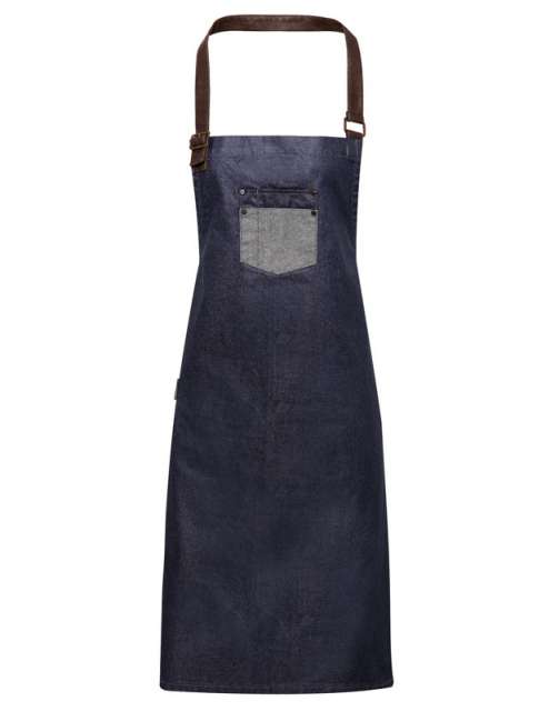 Premier 'division' Waxed Look Denim Bib Apron With Faux Leather - Premier 'division' Waxed Look Denim Bib Apron With Faux Leather - Navy