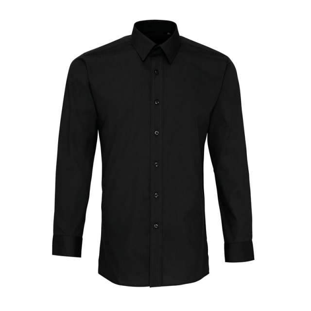 Premier Men’s Long Sleeve Fitted Poplin Shirt - schwarz