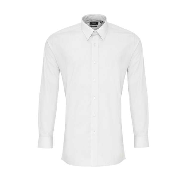 Premier Men’s Long Sleeve Fitted Poplin Shirt - bílá