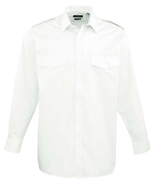 Premier Men’s Long Sleeve Pilot Shirt - Weiß 