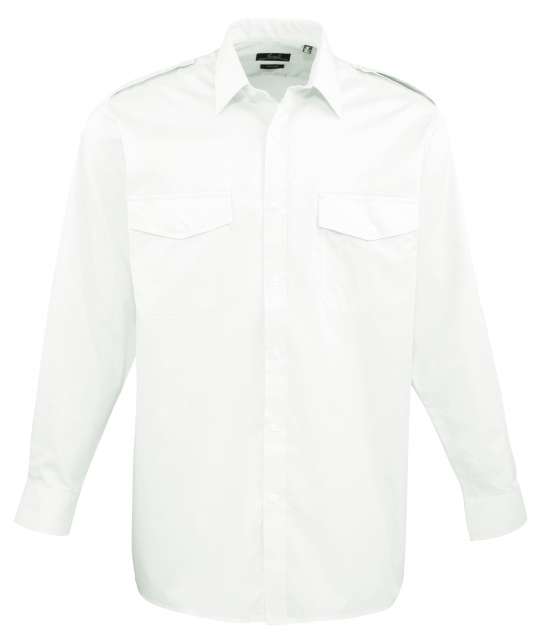 Premier Men’s Long Sleeve Pilot Shirt - bílá