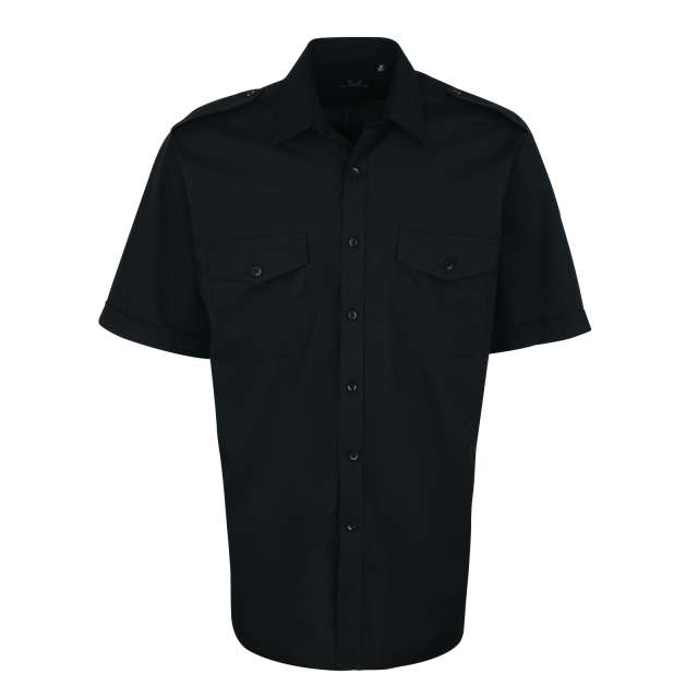 Premier Men’s Short Sleeve Pilot Shirt - čierna