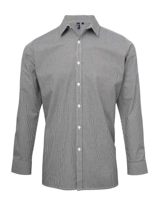 Premier Men's Long Sleeve Gingham Cotton Microcheck Shirt - Premier Men's Long Sleeve Gingham Cotton Microcheck Shirt - Black
