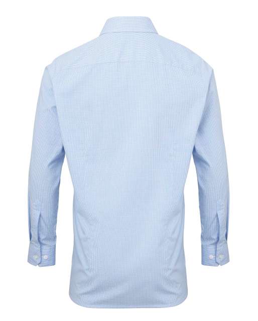 Premier Men's Long Sleeve Gingham Cotton Microcheck Shirt - modrá