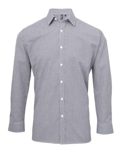 Premier Men's Long Sleeve Gingham Cotton Microcheck Shirt - modrá