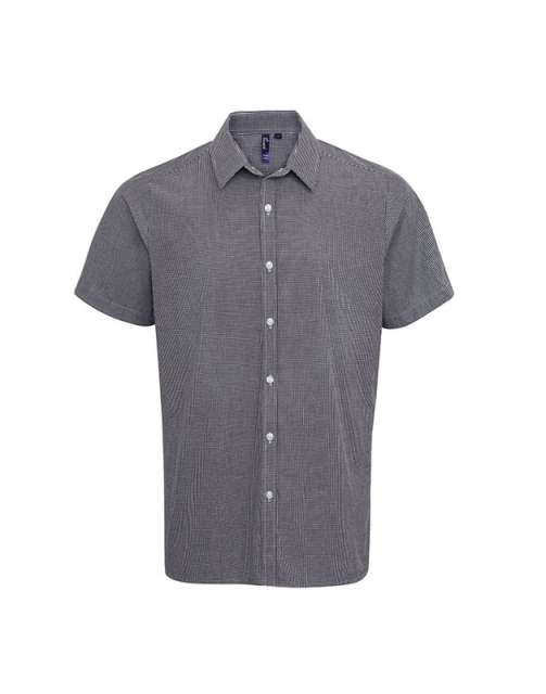 Premier Men's Short Sleeve Gingham Cotton Microcheck Shirt - Premier Men's Short Sleeve Gingham Cotton Microcheck Shirt - Black