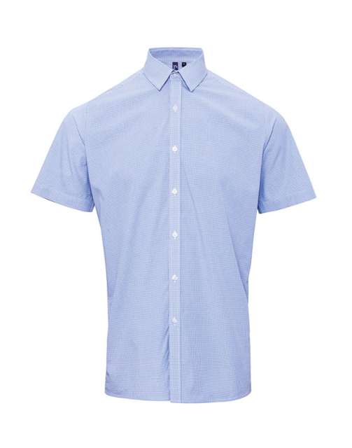Premier Men's Short Sleeve Gingham Cotton Microcheck Shirt - modrá