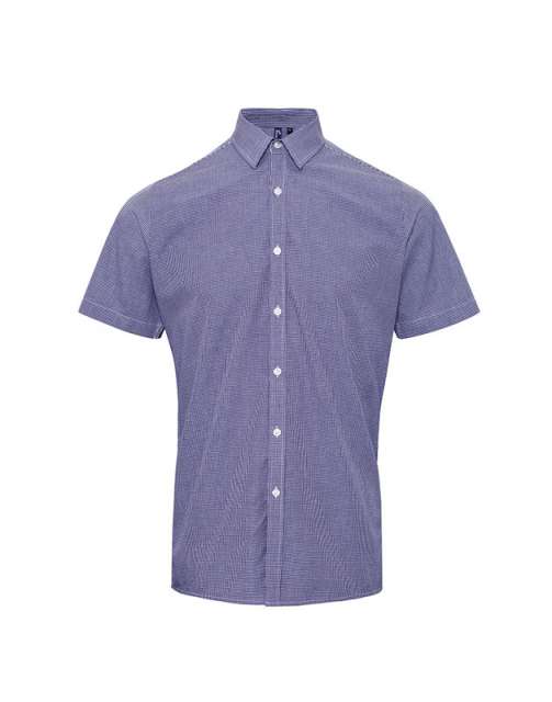 Premier Men's Short Sleeve Gingham Cotton Microcheck Shirt - modrá