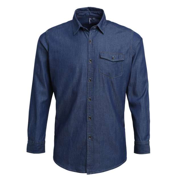 Premier Men’s Jeans Stitch Denim Shirt - modrá