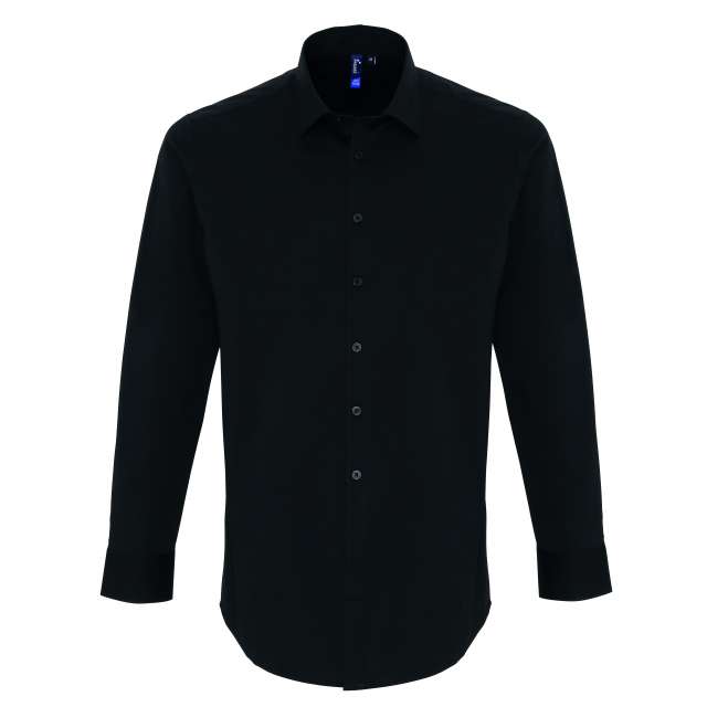 Premier Men's Stretch-fit Cotton Poplin Long Sleeve Shirt - čierna