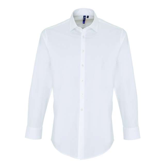 Premier Men's Stretch-fit Cotton Poplin Long Sleeve Shirt - Premier Men's Stretch-fit Cotton Poplin Long Sleeve Shirt - White