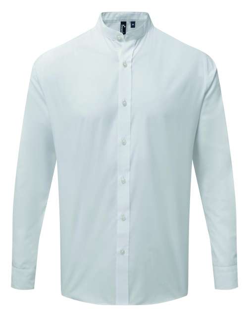 Premier Banded Collar 'grandad' Long Sleeve Shirt - bílá