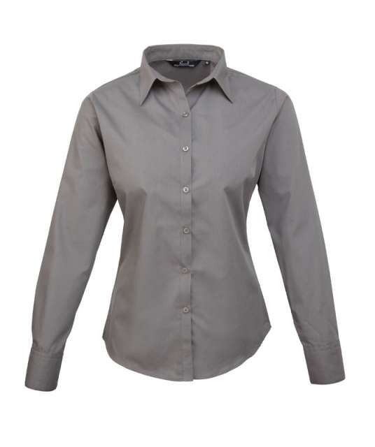 Premier Women's Long Sleeve Poplin Blouse - Premier Women's Long Sleeve Poplin Blouse - Charcoal