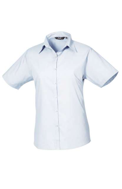 Premier Women's Short Sleeve Poplin Blouse - Premier Women's Short Sleeve Poplin Blouse - Light Blue