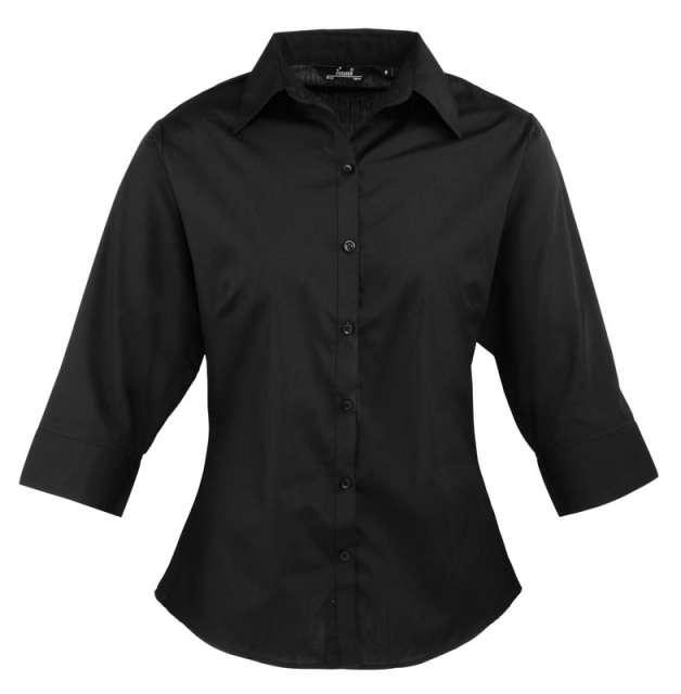 Premier Women's Poplin 3/4 Sleeve Blouse - čierna