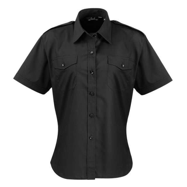 Premier Women's Short Sleeve Pilot Shirt - čierna