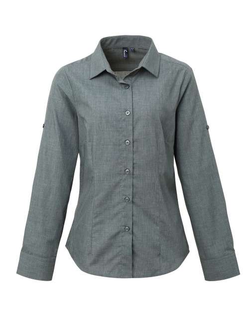 Premier Women's Cross-dye Roll Sleeve Poplin Bar Shirt - grey