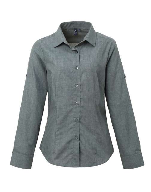 Premier Women's Cross-dye Roll Sleeve Poplin Bar Shirt - šedá