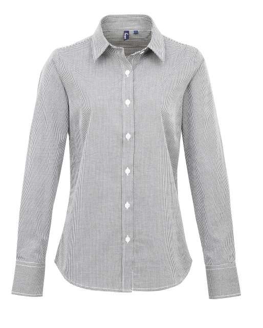 Premier Women's Long Sleeve Gingham Microcheck Shirt - černá