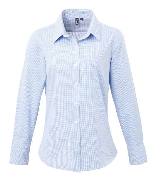 Premier Women's Long Sleeve Gingham Microcheck Shirt - Premier Women's Long Sleeve Gingham Microcheck Shirt - Light Blue