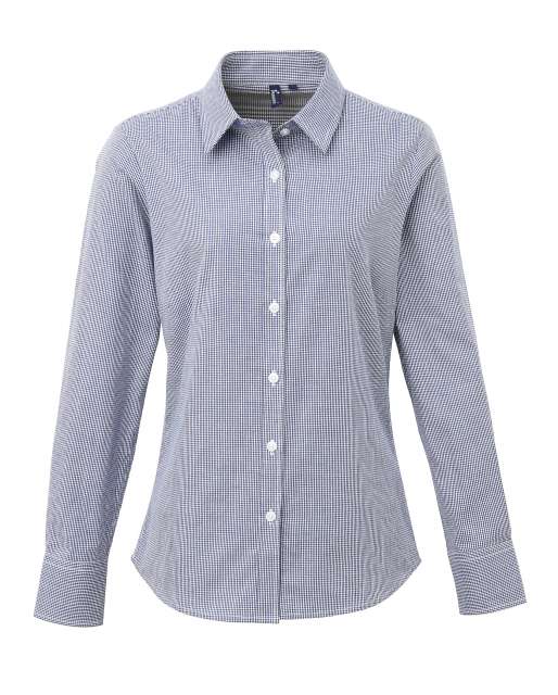 Premier Women's Long Sleeve Gingham Microcheck Shirt - modrá
