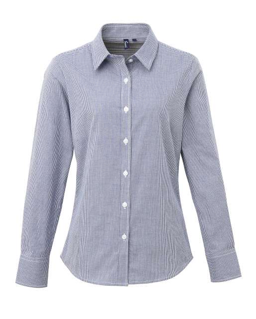 Premier Women's Long Sleeve Gingham Microcheck Shirt - blue