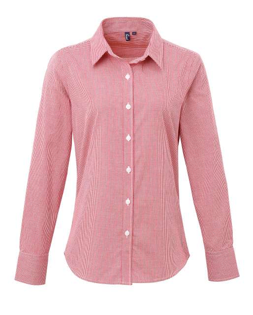 Premier Women's Long Sleeve Gingham Microcheck Shirt - červená