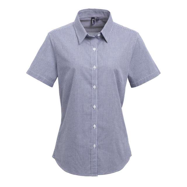 Premier Women's Short Sleeve Gingham Microcheck Shirt - blau