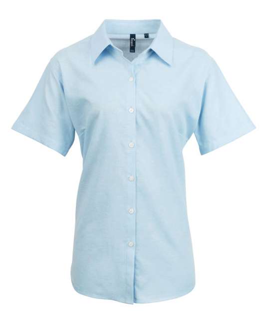 Premier Women's Short Sleeve Signature Oxford Blouse - modrá