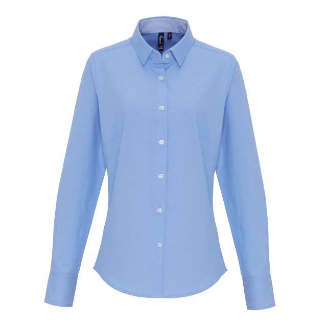 Premier Women's Cotton Rich Oxford Stripes Shirt - modrá