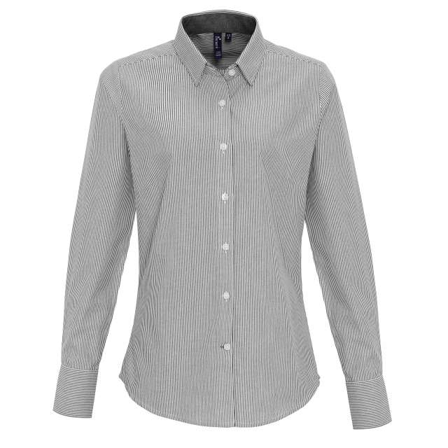 Premier Women's Cotton Rich Oxford Stripes Shirt - bílá