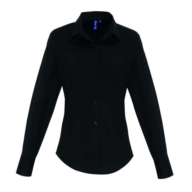 Premier Women's Stretch-fit Cotton Poplin Long Sleeve Shirt - černá