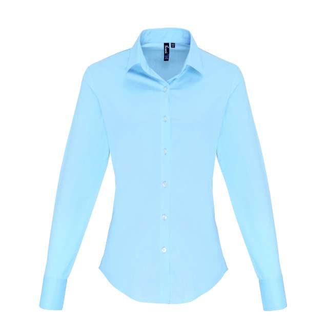 Premier Women's Stretch-fit Cotton Poplin Long Sleeve Shirt - modrá