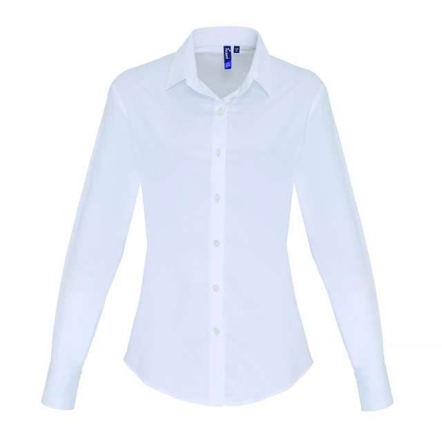 Premier Women's Stretch-fit Cotton Poplin Long Sleeve Shirt - bílá