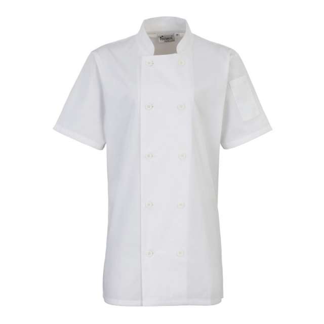 Premier Women's Short Sleeve Chef's Jacket - biela