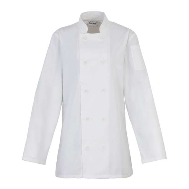 Premier Ladies’ Long Sleeve Chef’s Jacket - white