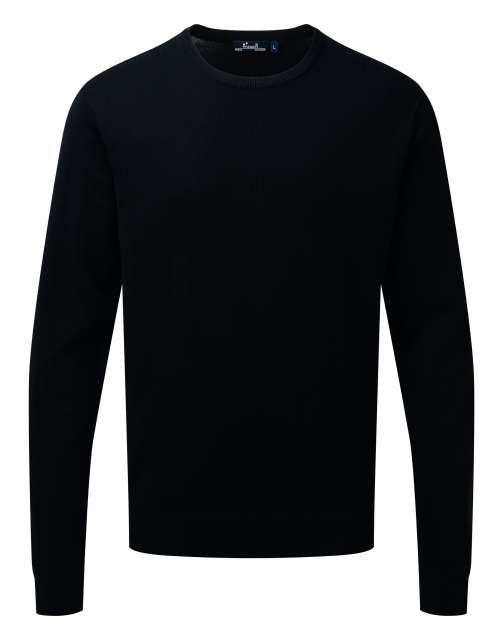 Premier Men's Crew Neck Cotton Rich Knitted Sweater - čierna