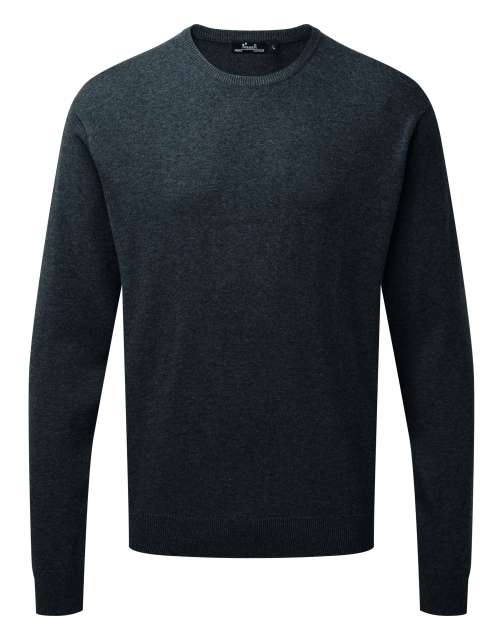 Premier Men's Crew Neck Cotton Rich Knitted Sweater - šedá