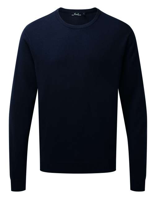Premier Men's Crew Neck Cotton Rich Knitted Sweater - modrá