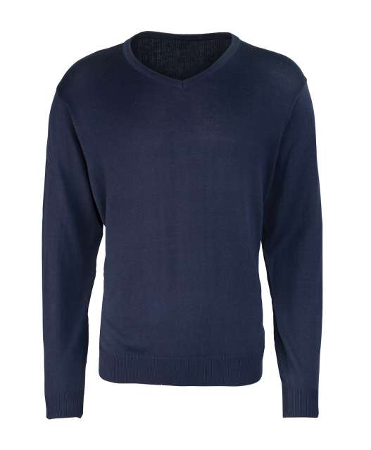 Premier Men's Knitted V-neck Sweater - modrá